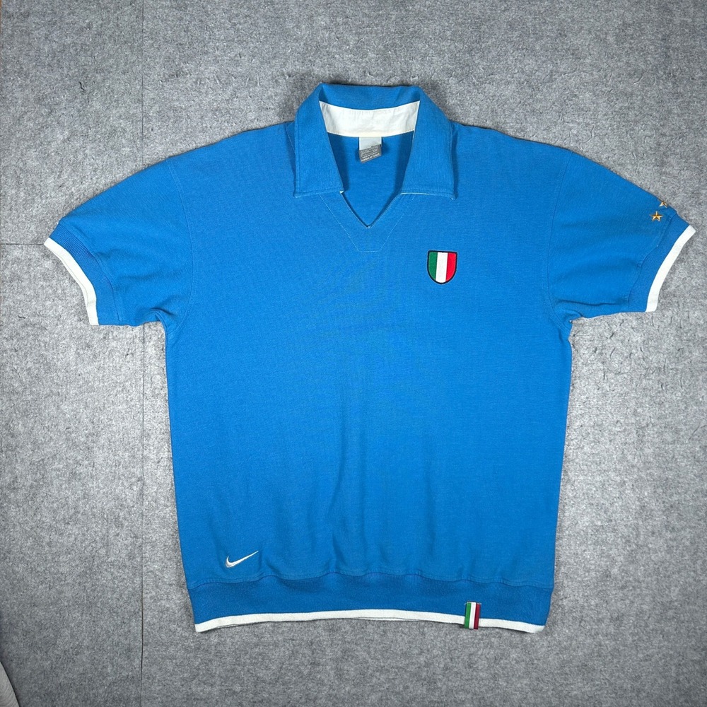 Nike Italy Polo Shirt Mens Large Blue Soccer Football V-Neck Gorpcore Vintage